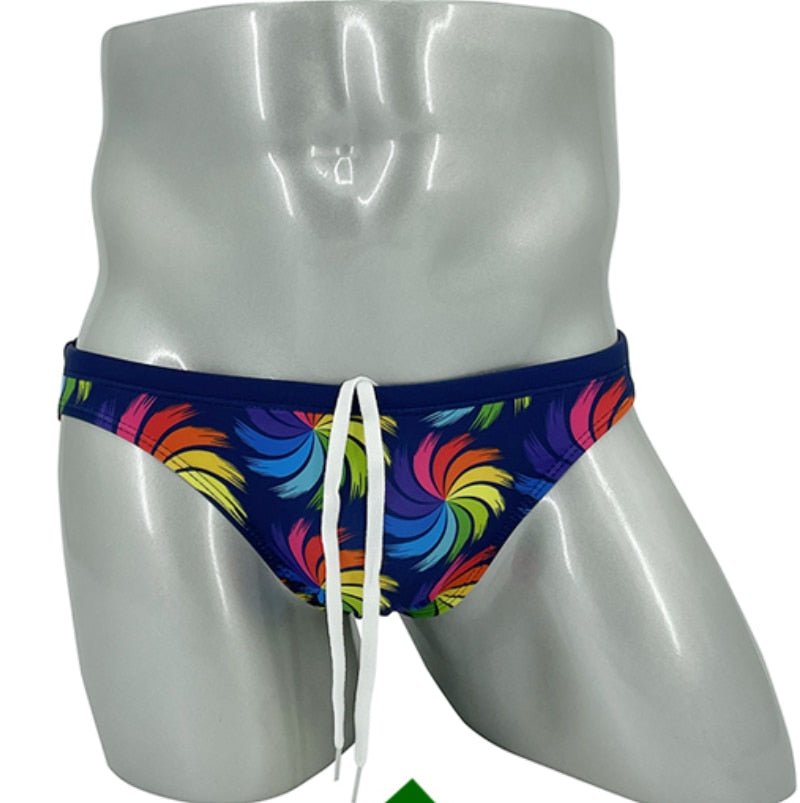 ORVLS Rainbow Peacock Skinny Swim Briefs | dmunderwear detail image 5