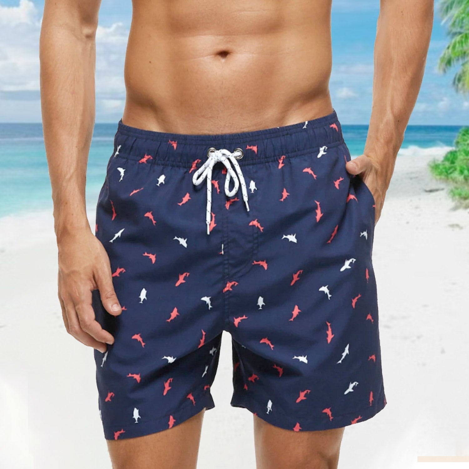 ORVLS Red + White Fish Board Shorts | dmunderwear
