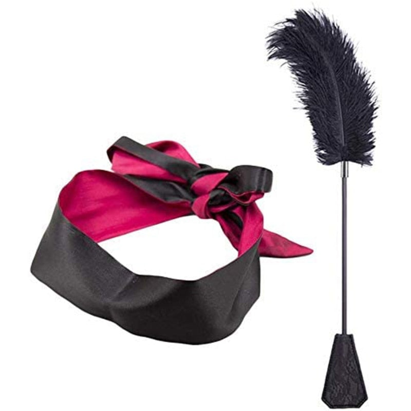 Satin Blindfold And Feather Tickler Whip | dmunderwear product image 5