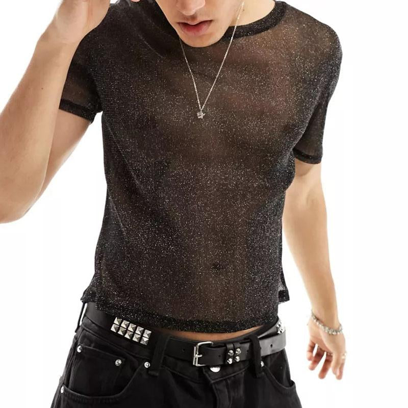 Short sleeve crewneck see through textured solid top | dmunderwear