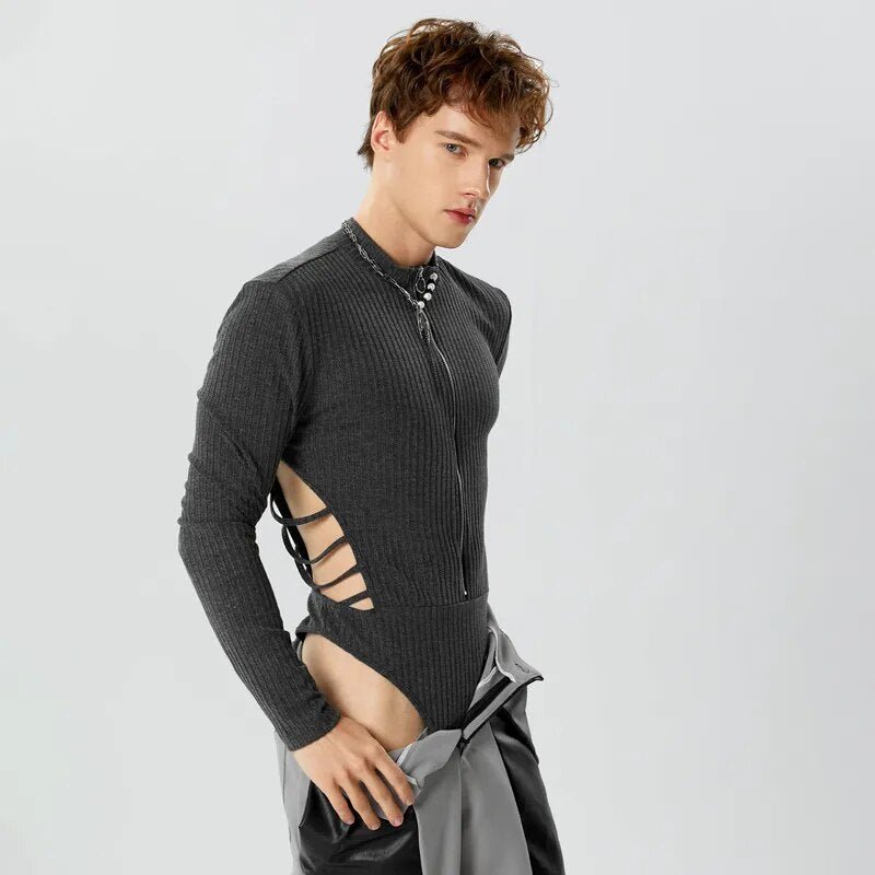 ORVLS Side Show Long Sleeve Zippered Body Suit | dmunderwear