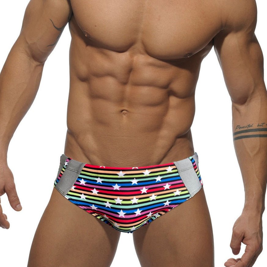 ORVLS Silver Stud Rainbow Swim Briefs | dmunderwear detail image 3