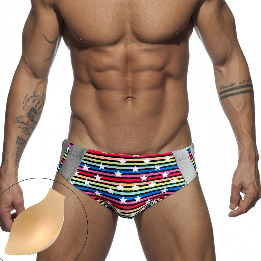 ORVLS Silver Stud Rainbow Swim Briefs | dmunderwear detail image 7