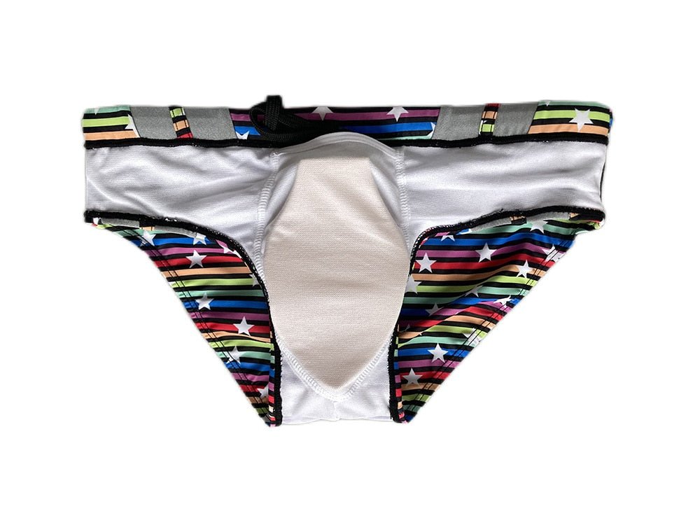 ORVLS Silver Stud Rainbow Swim Briefs | dmunderwear detail image 9