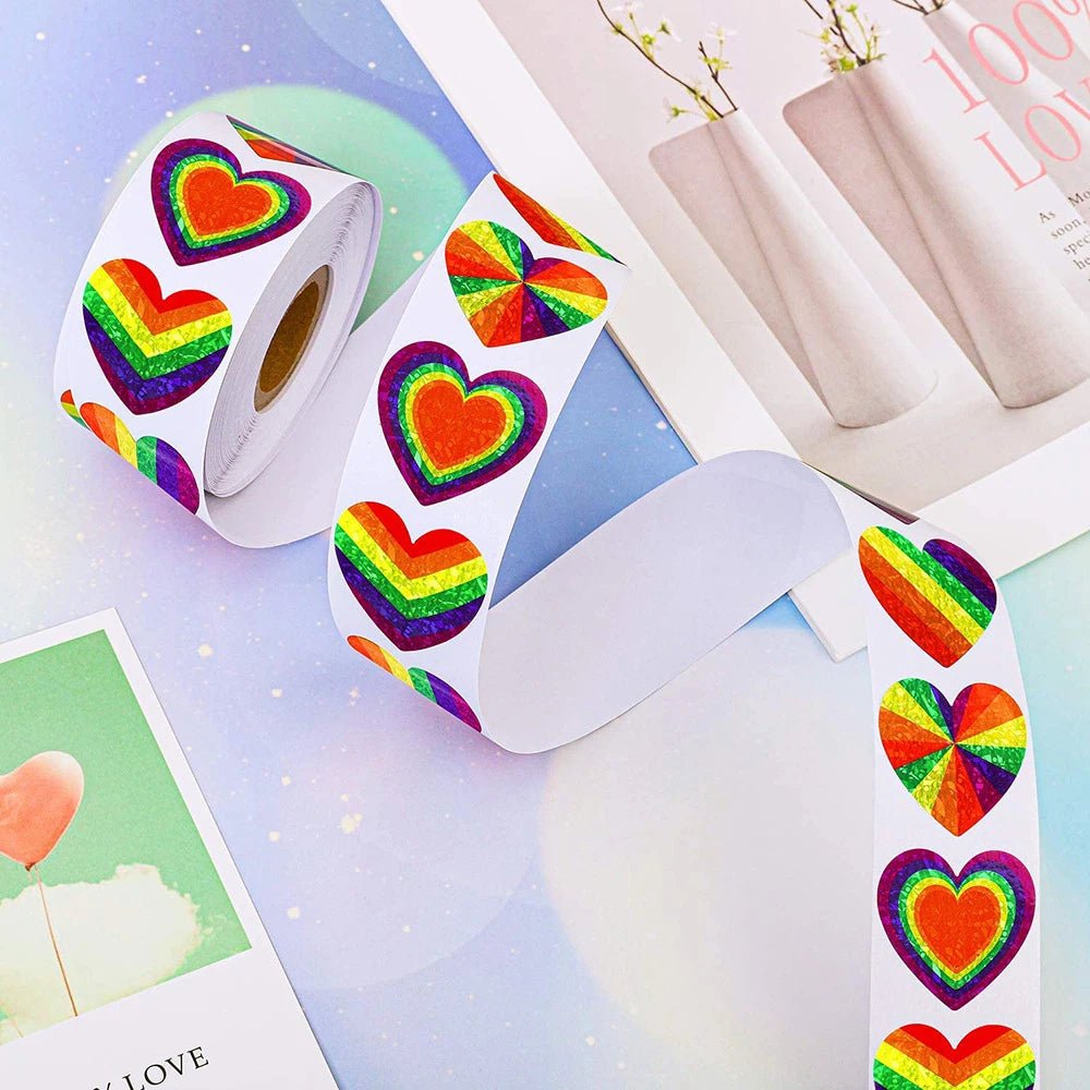 Sparkly Rainbow Heart Sticker Roll | dmunderwear detail image 2