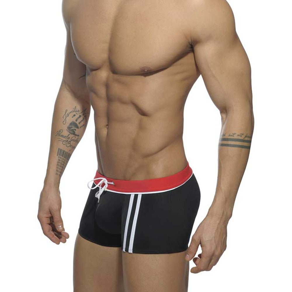Square Cut Racing Stripe Swim Trunks | dmunderwear detail image 7