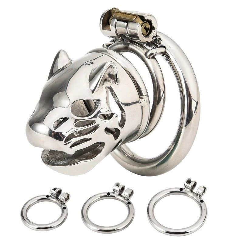 Stainless Steel Caged Lion Chastity Lock With Key | dmunderwear