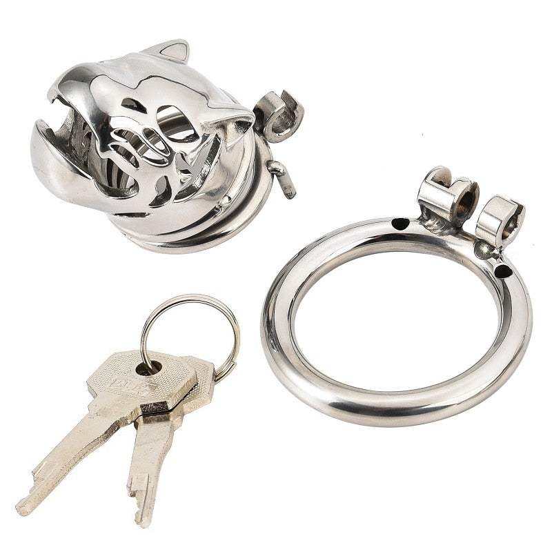 Stainless Steel Caged Lion Chastity Lock With Key | dmunderwear detail image 10