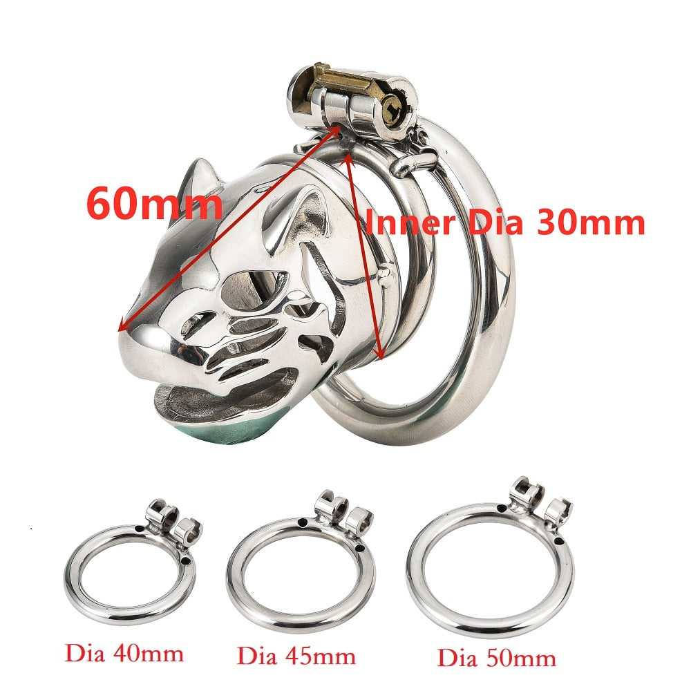 Stainless Steel Caged Lion Chastity Lock With Key | dmunderwear detail image 14