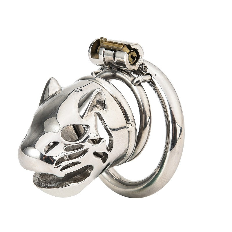 Stainless Steel Caged Lion Chastity Lock With Key | dmunderwear detail image 3