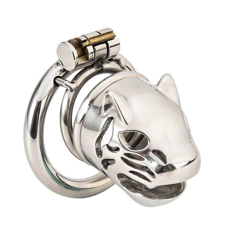 Stainless Steel Caged Lion Chastity Lock With Key | dmunderwear detail image 5