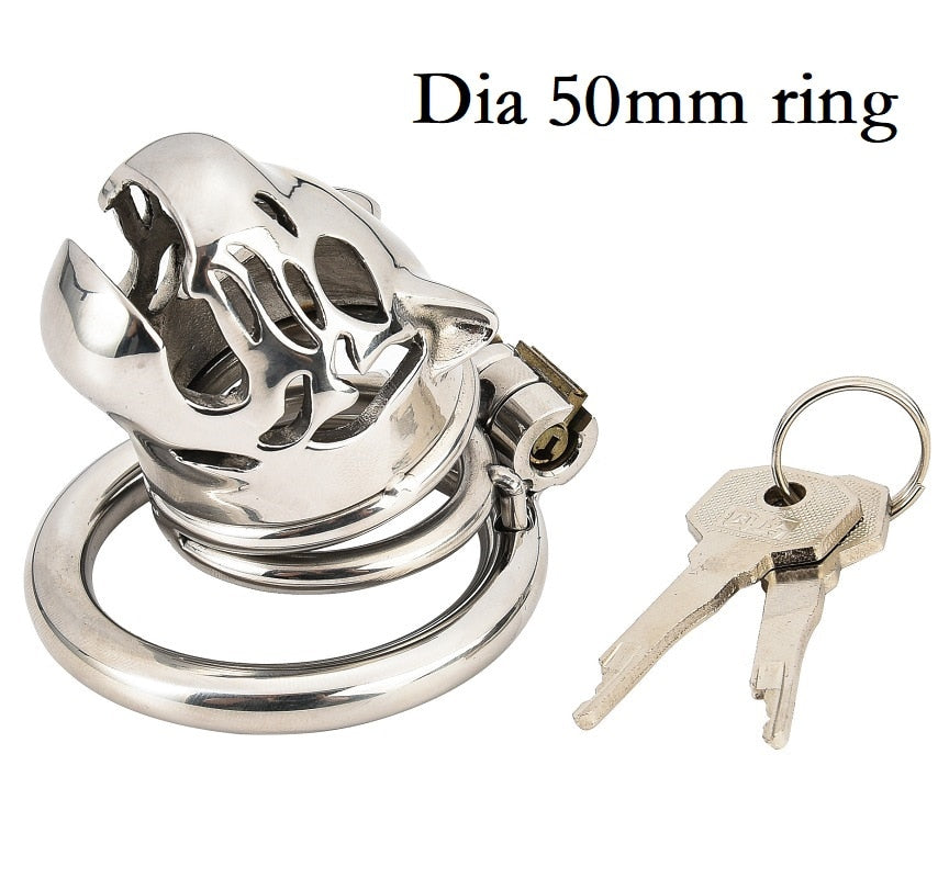 Stainless Steel Caged Lion Chastity Lock With Key | dmunderwear detail image 6