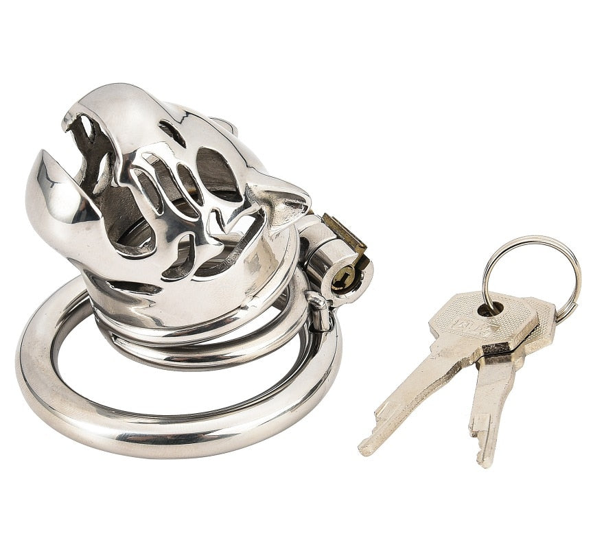 Stainless Steel Caged Lion Chastity Lock With Key | dmunderwear detail image 7