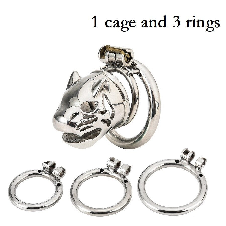 Stainless Steel Caged Lion Chastity Lock With Key | dmunderwear detail image 8