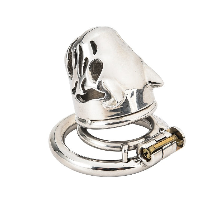 Stainless Steel Caged Lion Chastity Lock With Key | dmunderwear detail image 9