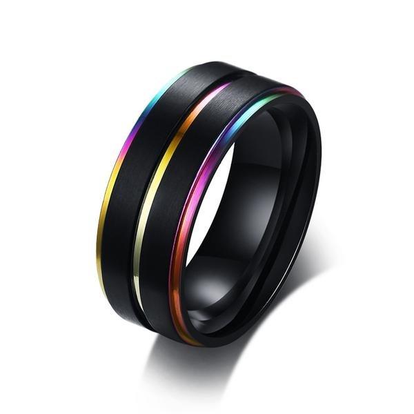 ORVLS Stainless Steel Night Shade Rainbow Ring | dmunderwear