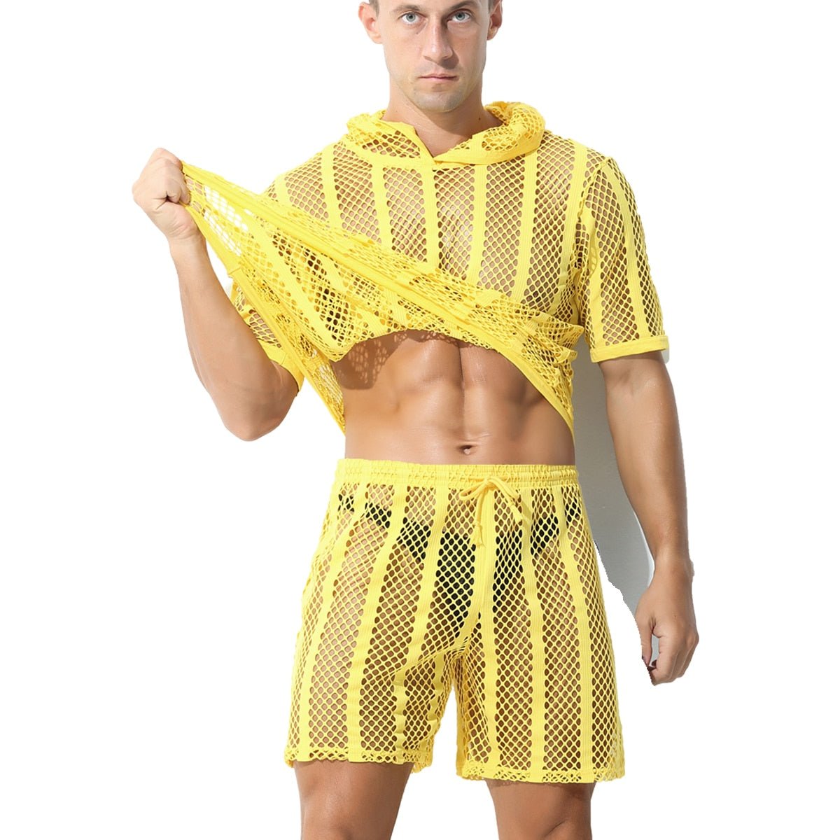 Striped Hoodie Mesh Suit | dmunderwear detail image 14