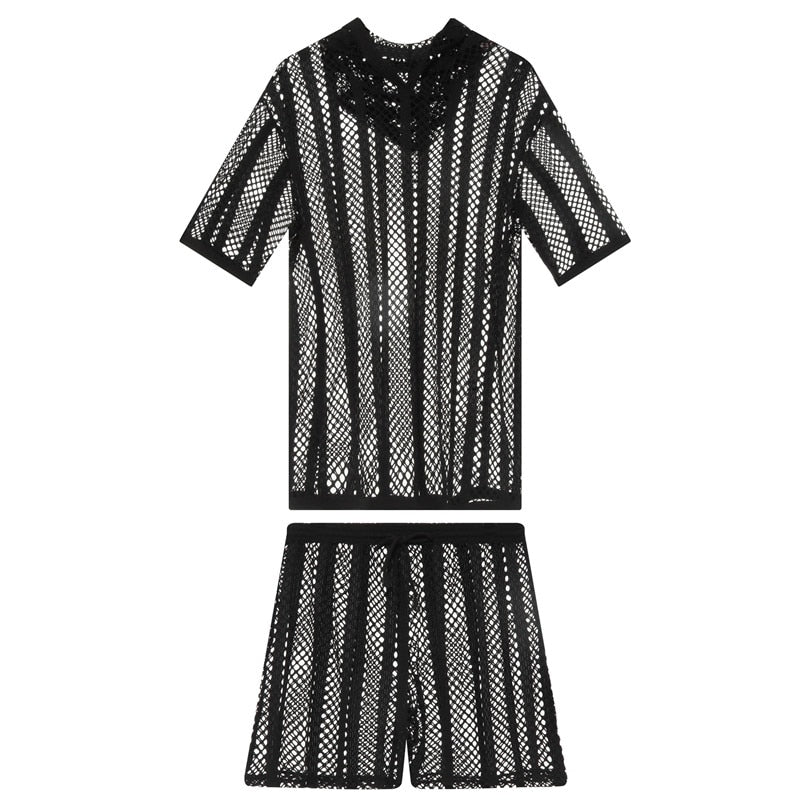 Striped Hoodie Mesh Suit | dmunderwear detail image 3