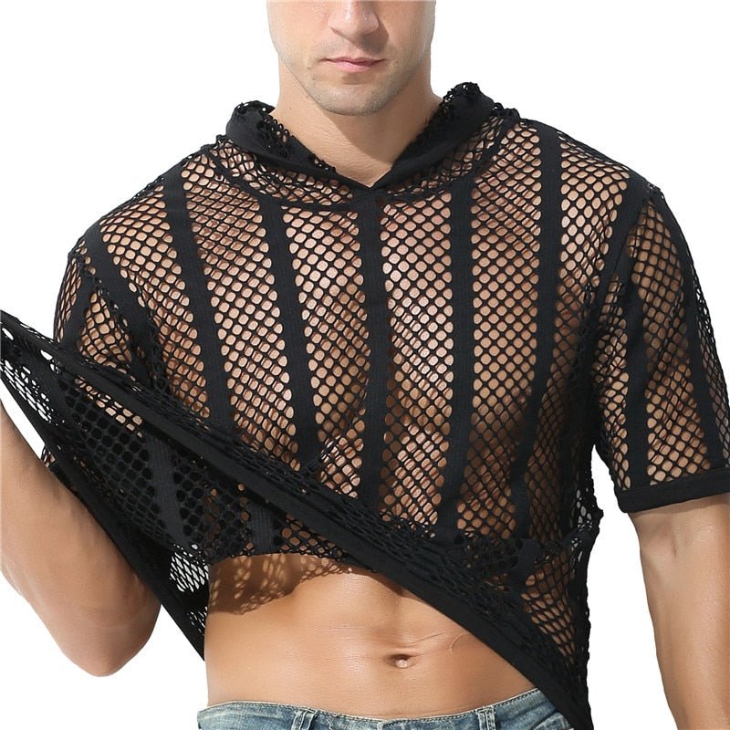 Striped Hoodie Mesh Suit | dmunderwear detail image 4