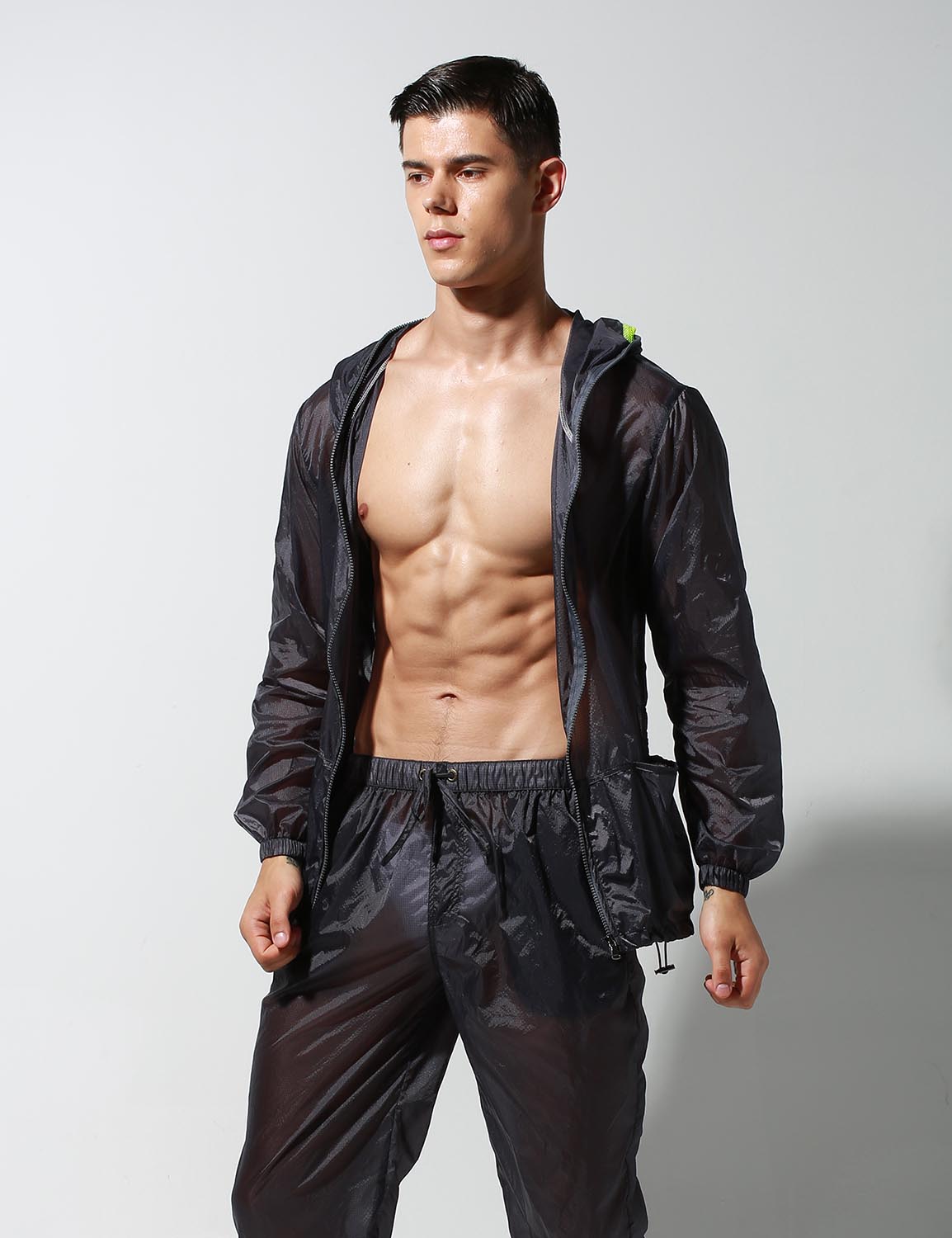 Translucent Quick-Dry Sport Long Sleeve Hooded Jacket S2902 | dmunderwear detail image 3
