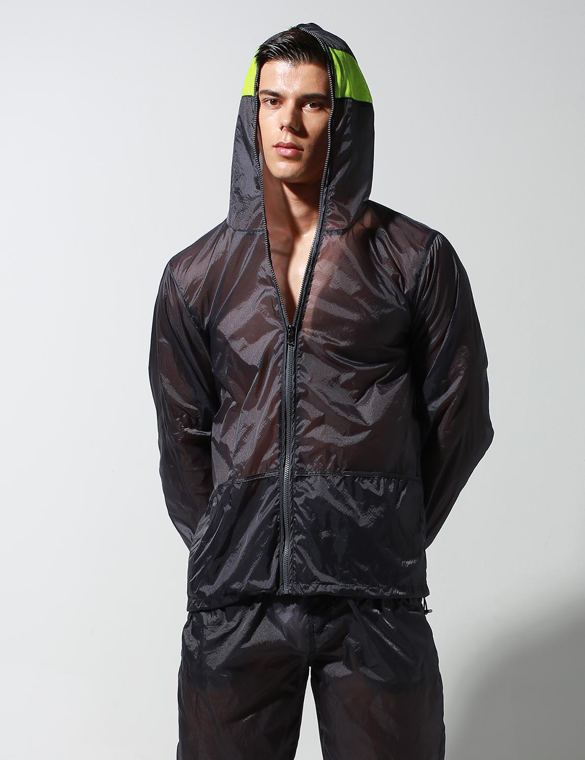 Translucent Quick-Dry Sport Long Sleeve Hooded Jacket S2902 | dmunderwear detail image 7