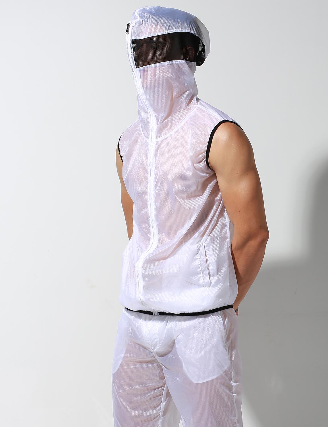 Translucent Quick-Dry Sport Sleeveless Hooded Jacket S2901 | dmunderwear detail image 10