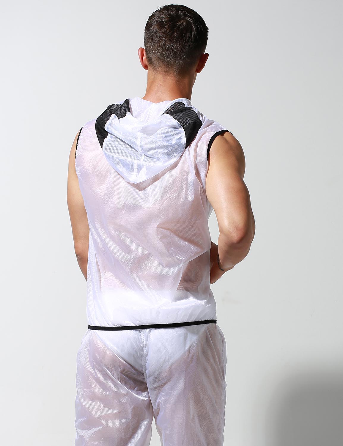 Translucent Quick-Dry Sport Sleeveless Hooded Jacket S2901 | dmunderwear detail image 14