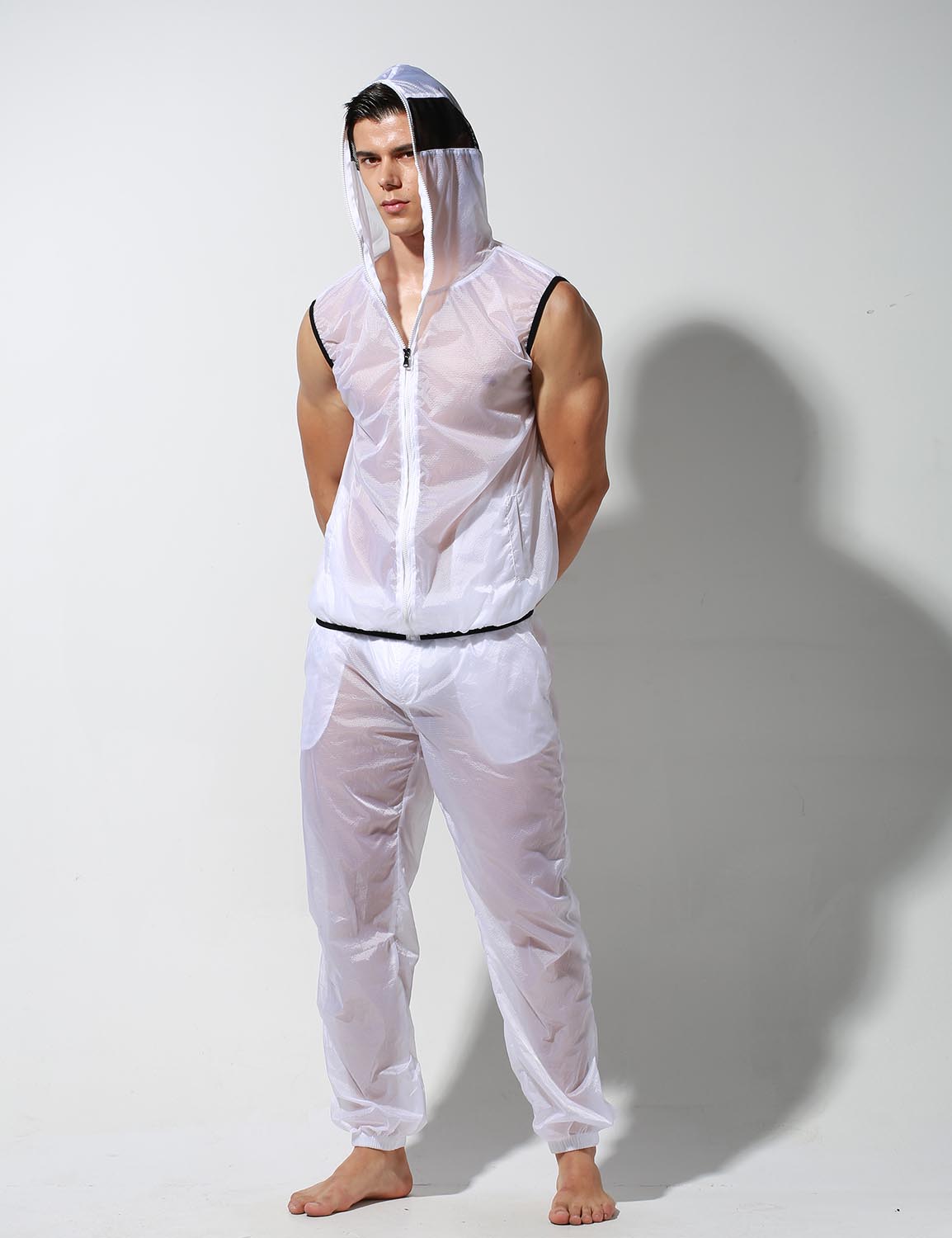Translucent Quick-Dry Sport Sleeveless Hooded Jacket S2901 | dmunderwear detail image 17
