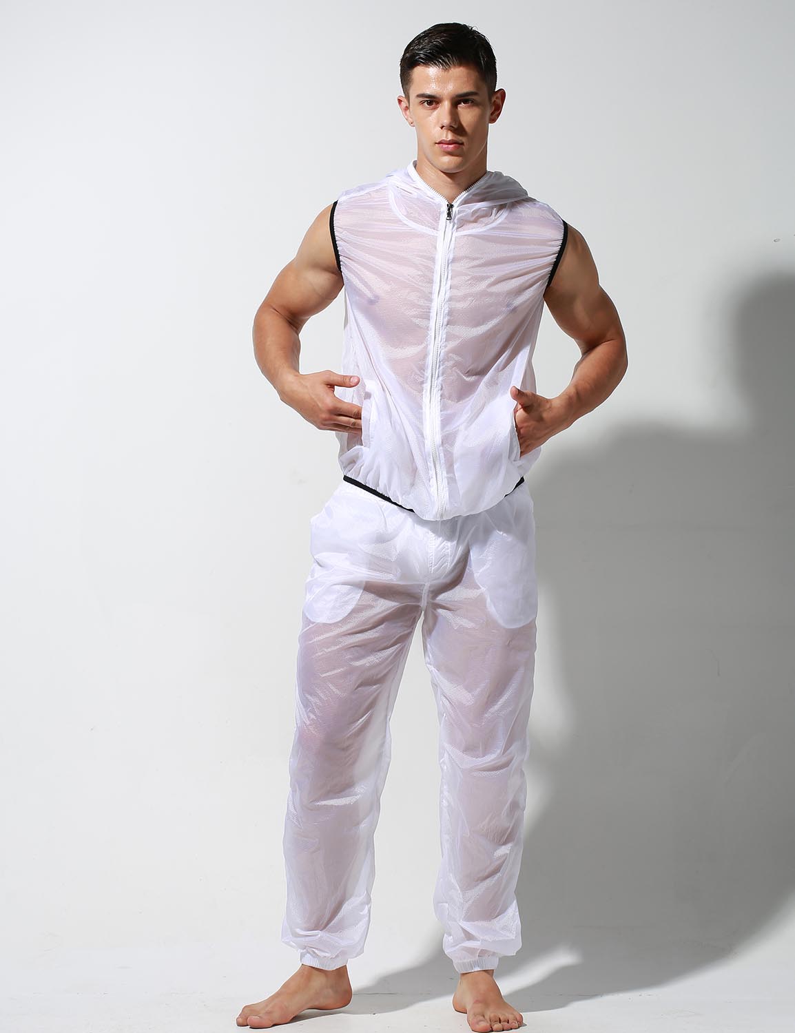 Translucent Quick-Dry Sport Sleeveless Hooded Jacket S2901 | dmunderwear detail image 18