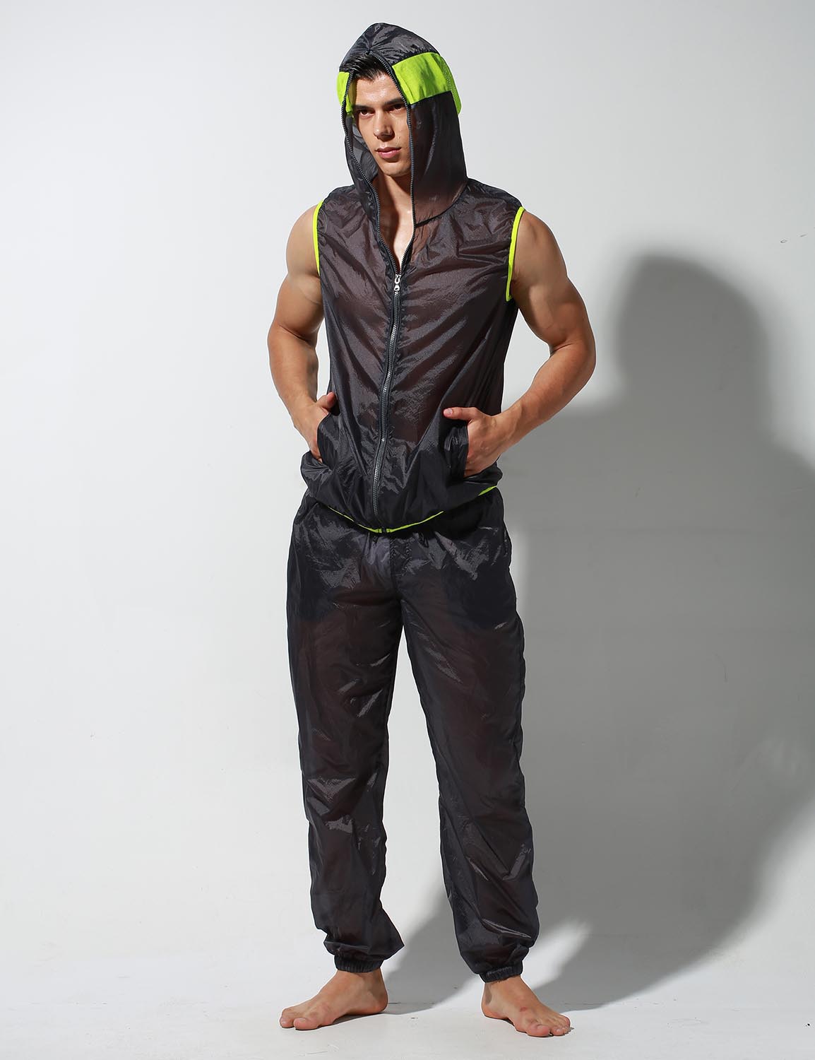 Translucent Quick-Dry Sport Sleeveless Hooded Jacket S2901 | dmunderwear detail image 5