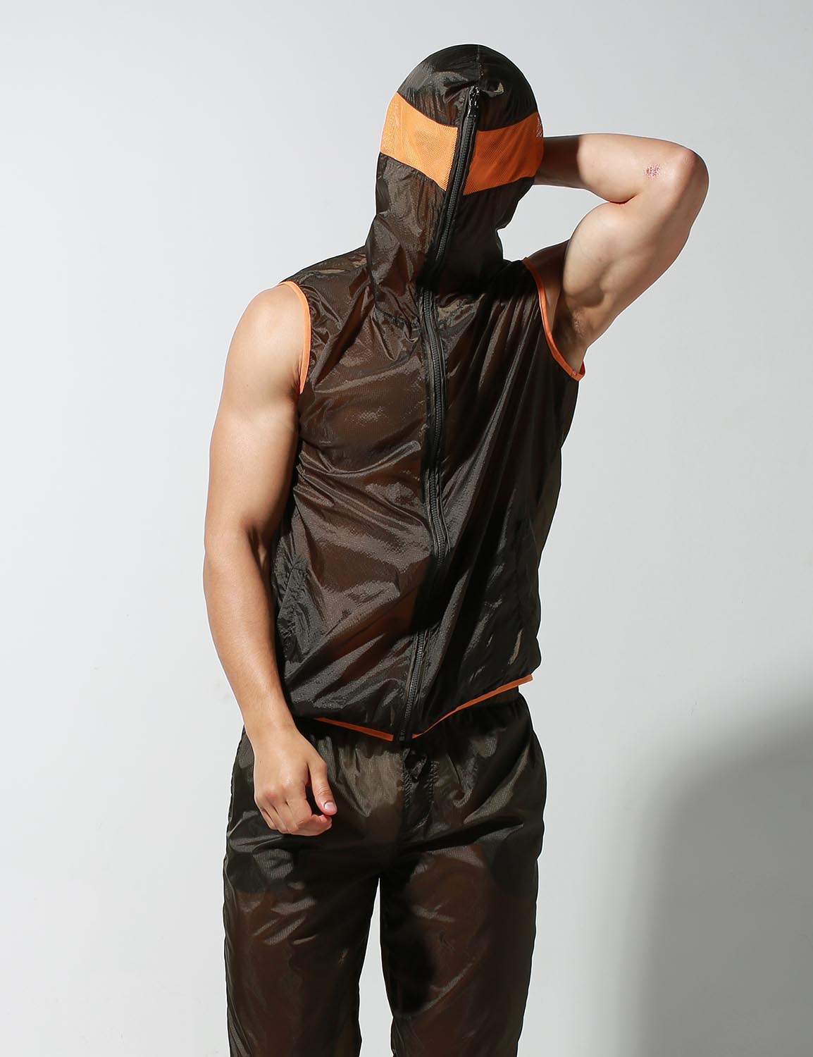 Translucent Quick-Dry Sport Sleeveless Hooded Jacket S2901 | dmunderwear detail image 6