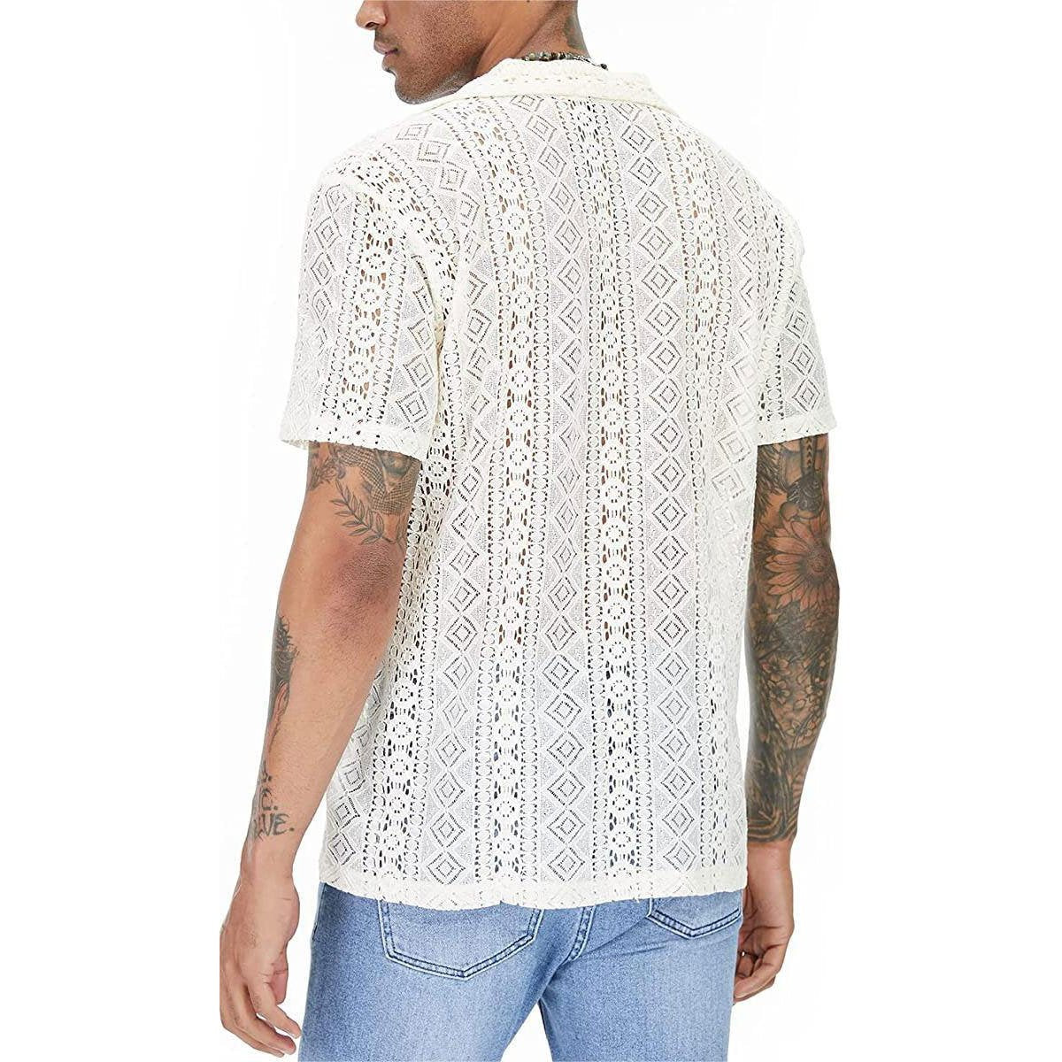 Turnover collar hollow out short sleeve lace hem solid top | dmunderwear detail image 4