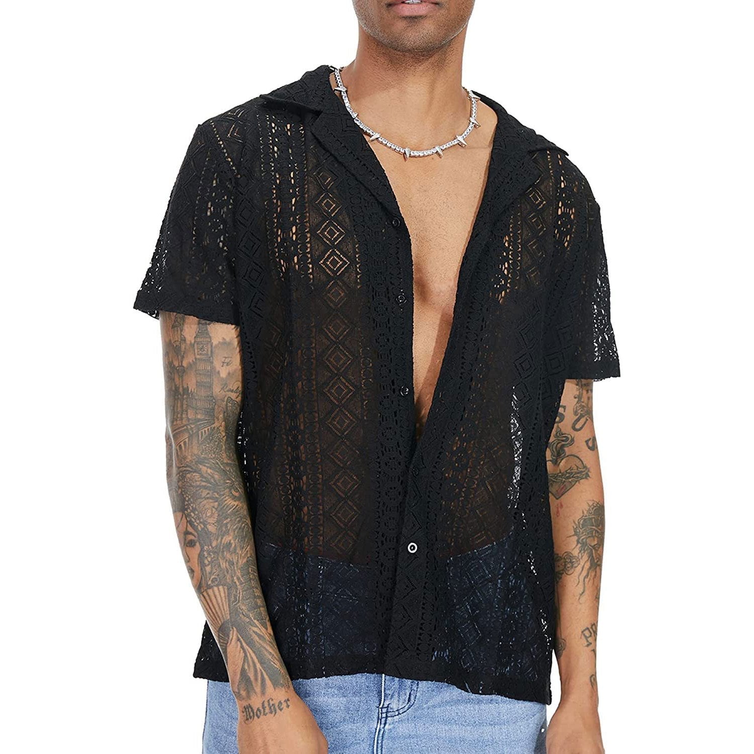 Turnover collar hollow out short sleeve lace hem solid top | dmunderwear detail image 6