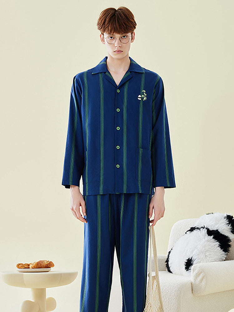Ultra-Soft Cotton Thin Long-Sleeve Striped Lightweight Luxury Soft Pajama Sets | dmunderwear