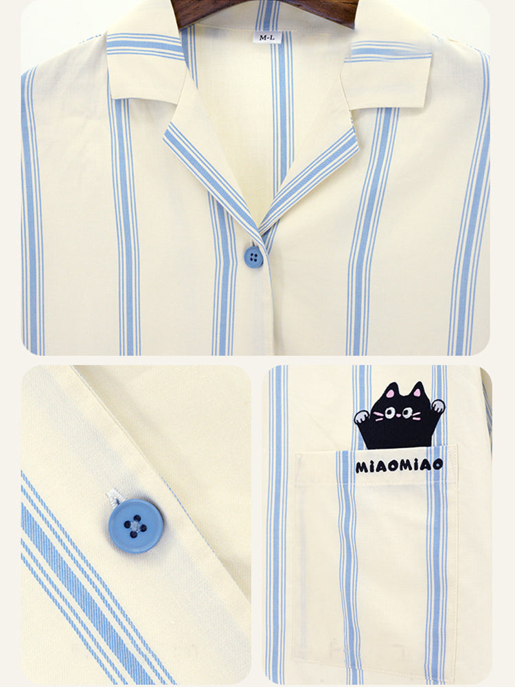 Ultra-Soft Cotton Thin Long-Sleeve Striped Lightweight Luxury Soft Pajama Sets | dmunderwear detail image 12