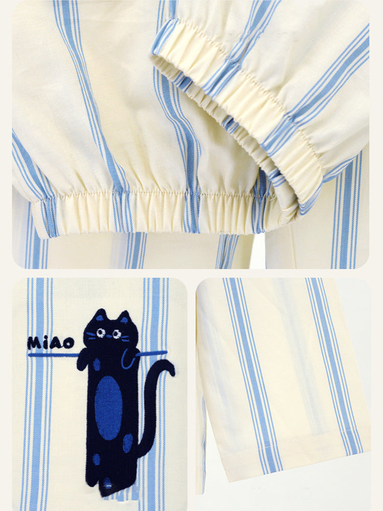 Ultra-Soft Cotton Thin Long-Sleeve Striped Lightweight Luxury Soft Pajama Sets | dmunderwear detail image 13
