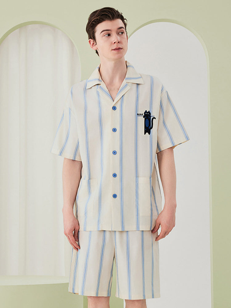 Ultra-Soft Cotton Thin Long-Sleeve Striped Lightweight Luxury Soft Pajama Sets | dmunderwear detail image 15