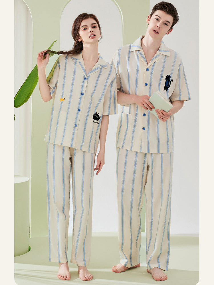 Ultra-Soft Cotton Thin Long-Sleeve Striped Lightweight Luxury Soft Pajama Sets | dmunderwear detail image 4