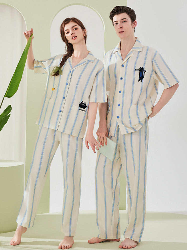 Ultra-Soft Cotton Thin Long-Sleeve Striped Lightweight Luxury Soft Pajama Sets | dmunderwear detail image 9